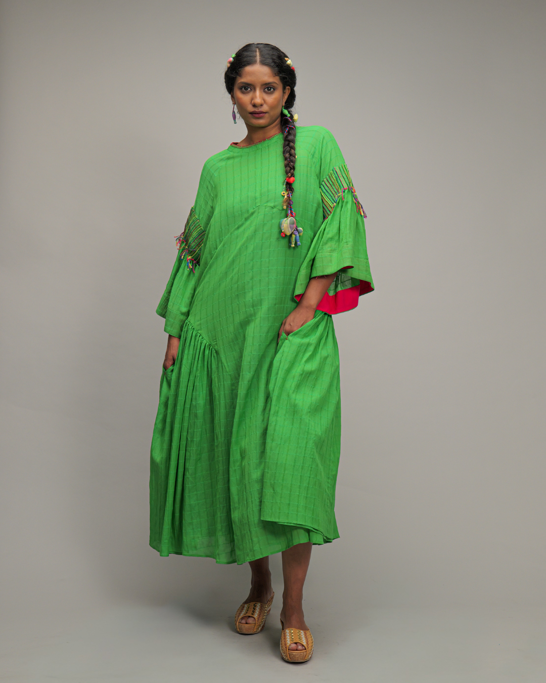 Veronica Green Banana Fibre Checks Dress