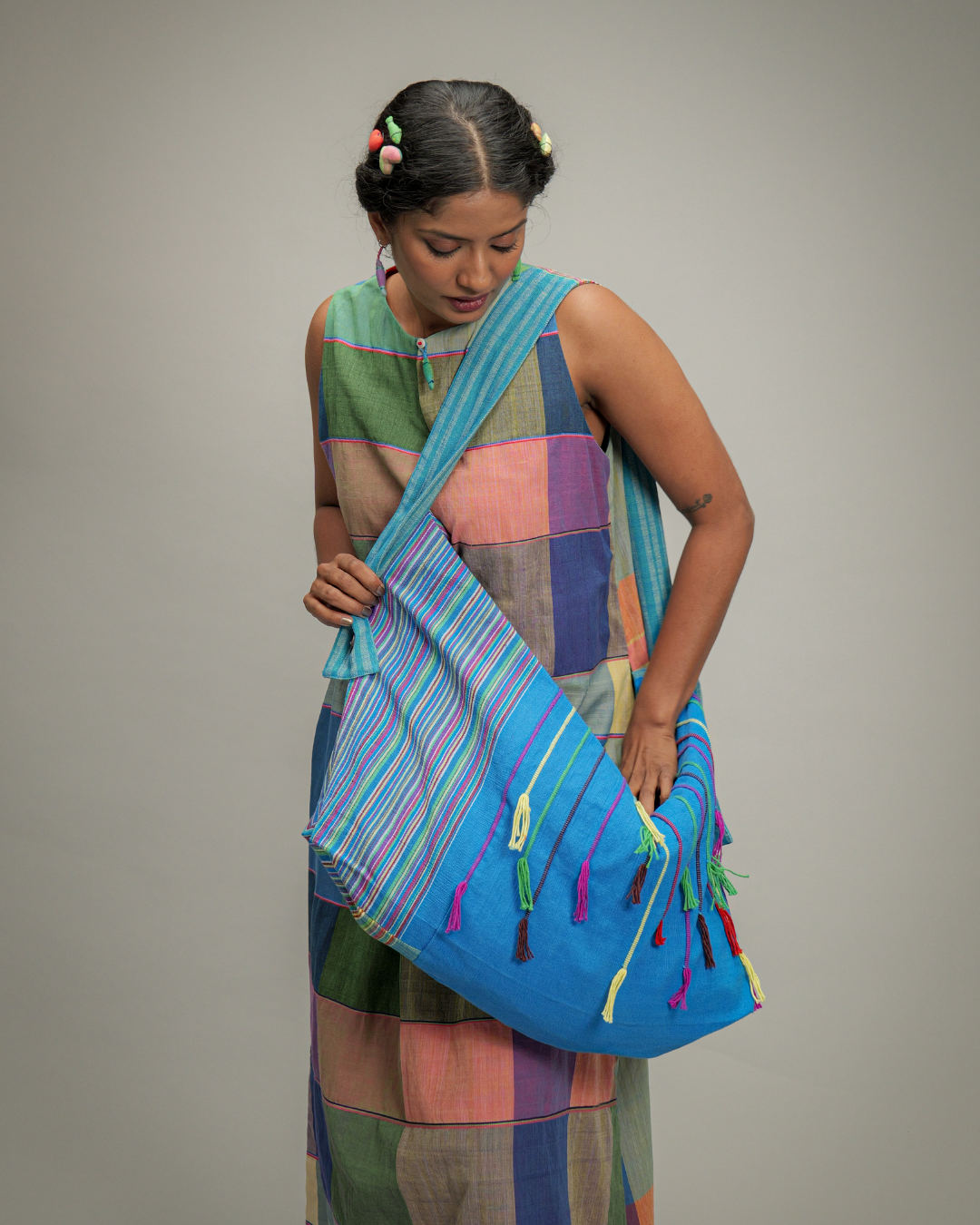 Blue Handwoven Extra Weft Bag