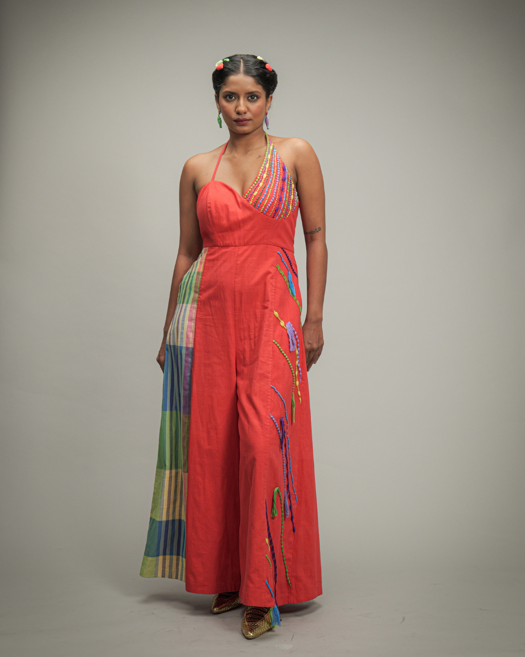 Kathrinaa Coral Halter Neck Jumpsuit