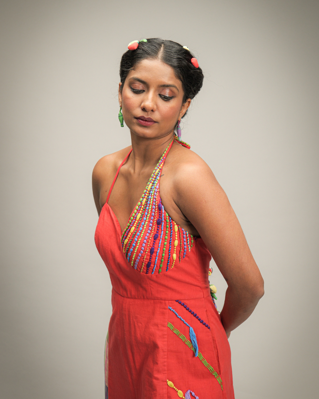 Kathrinaa Coral Halter Neck Jumpsuit