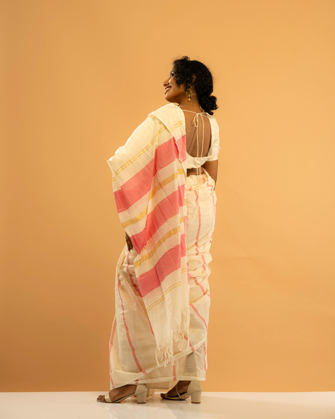 Madhurima | Pink-Golden Stripe Kasavu Saree