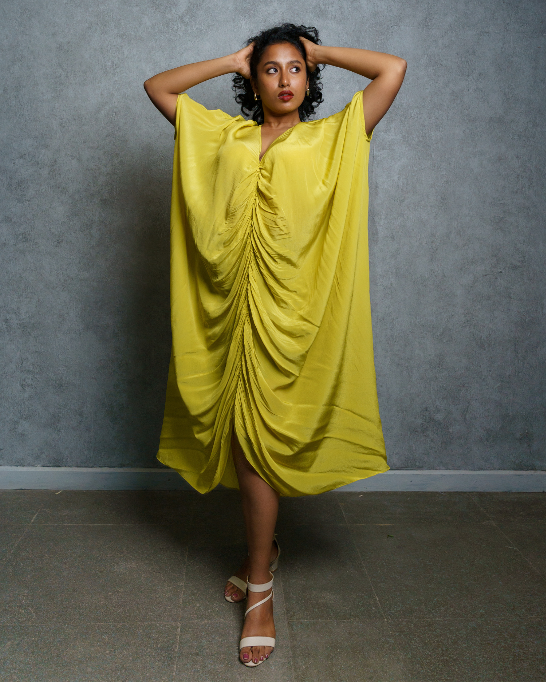 Lime green ruched kaftan