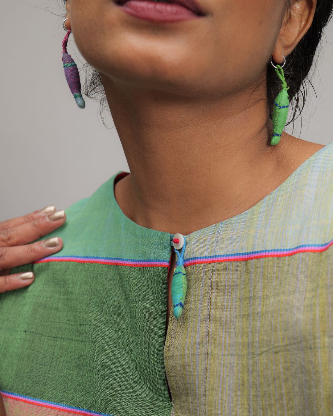 Theresa Multicolor Handwoven Checks Straight Fit Two Way Dress