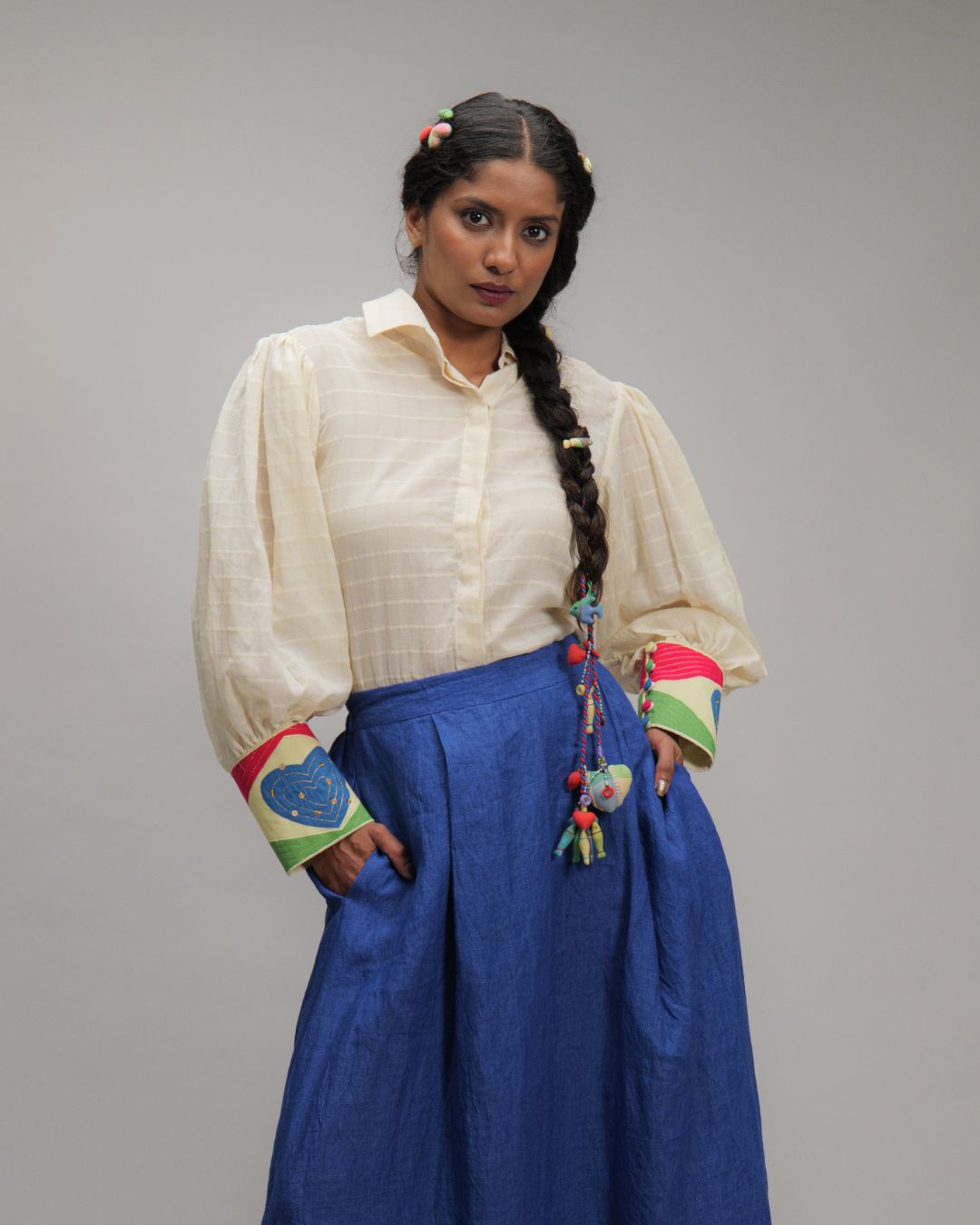 Mariella Off-White Embellished Cuffs Shirt