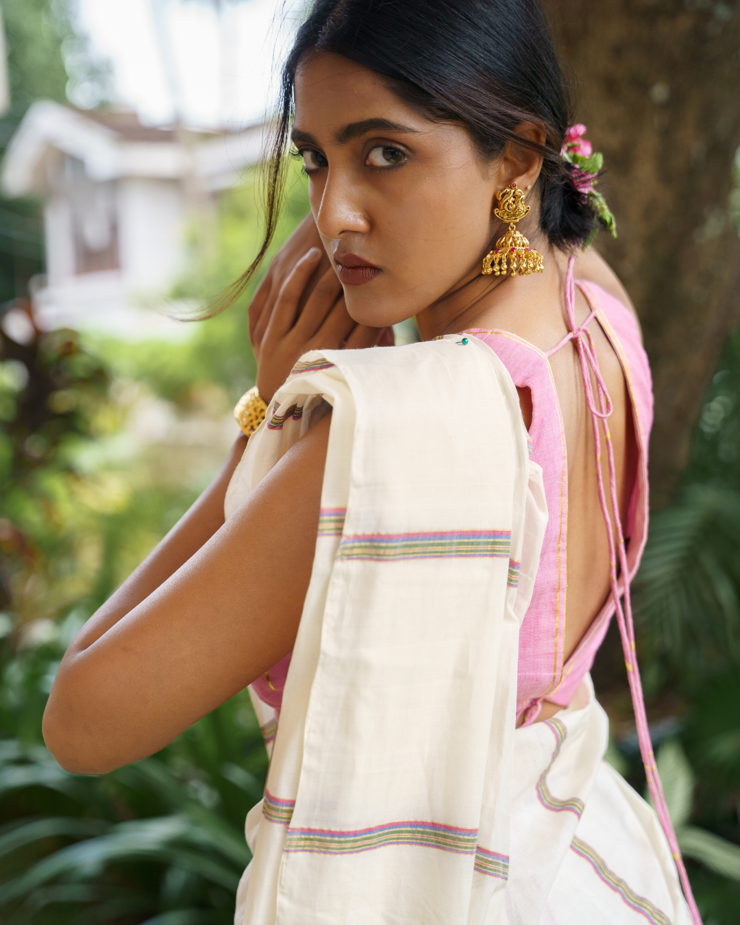 Parijaadham | Multicolor Close-Striped Kasavu Saree