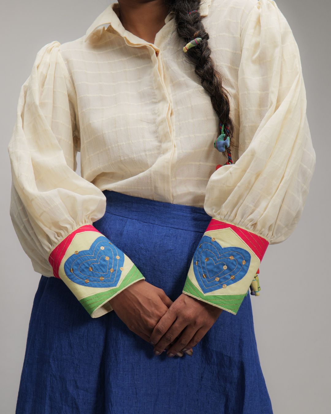 Mariella Off-White Embellished Cuffs Shirt