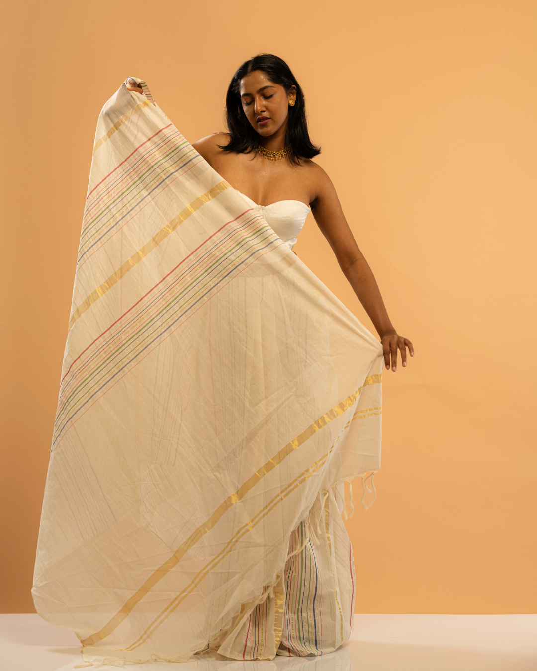 Raangini | Multicolour Wide-Striped Kasavu Saree