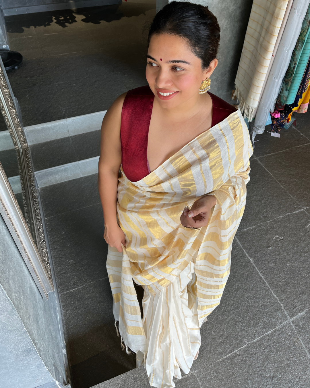 Swarnnarekha | Gold-Stripe Kasavu Saree