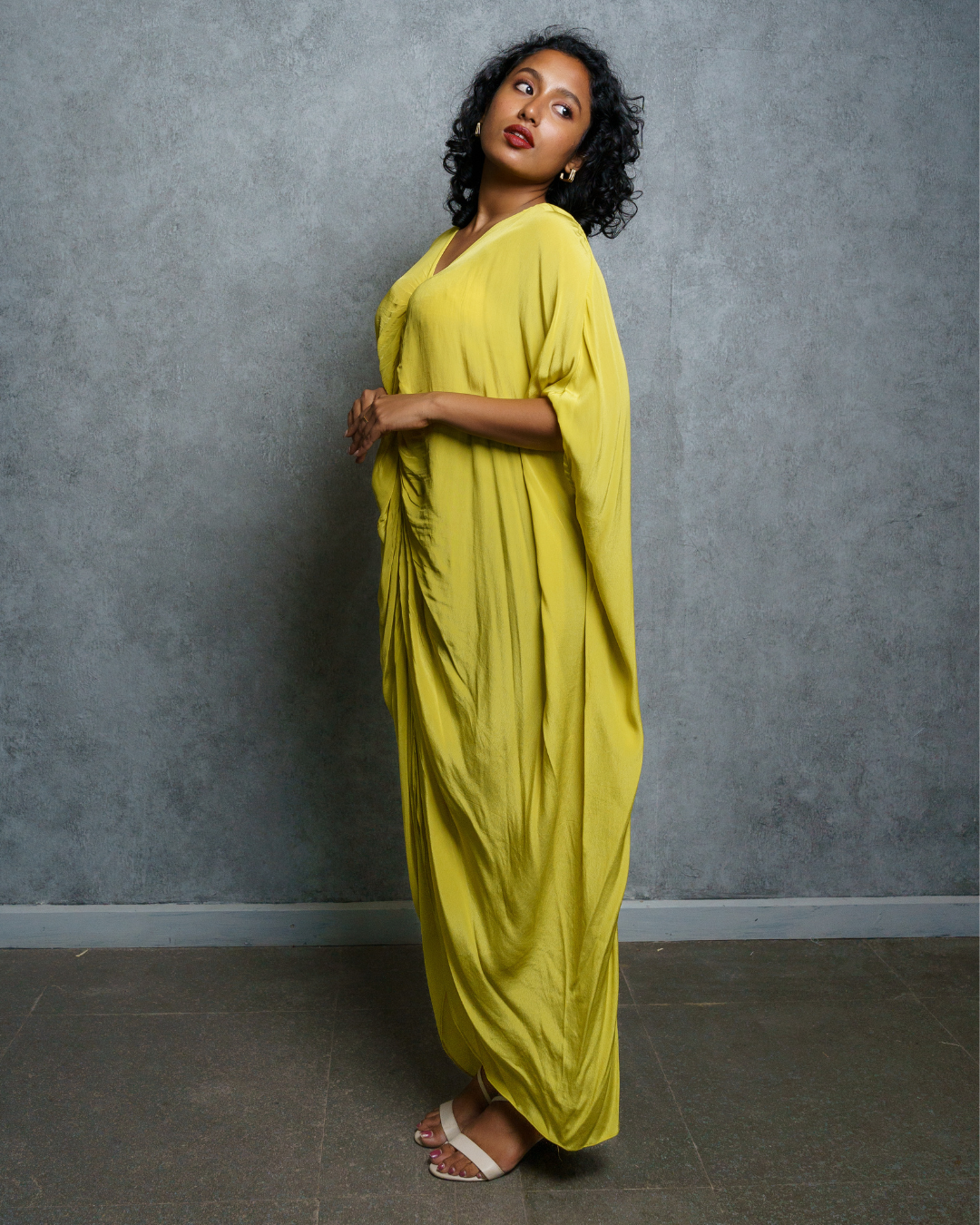 Lime green ruched kaftan