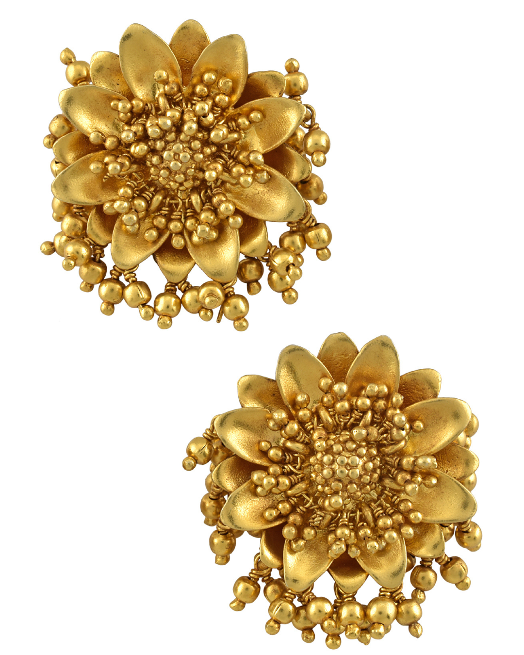 SILVER GOLD PLATED FLORAL BAAHUBALI EAR STUDS