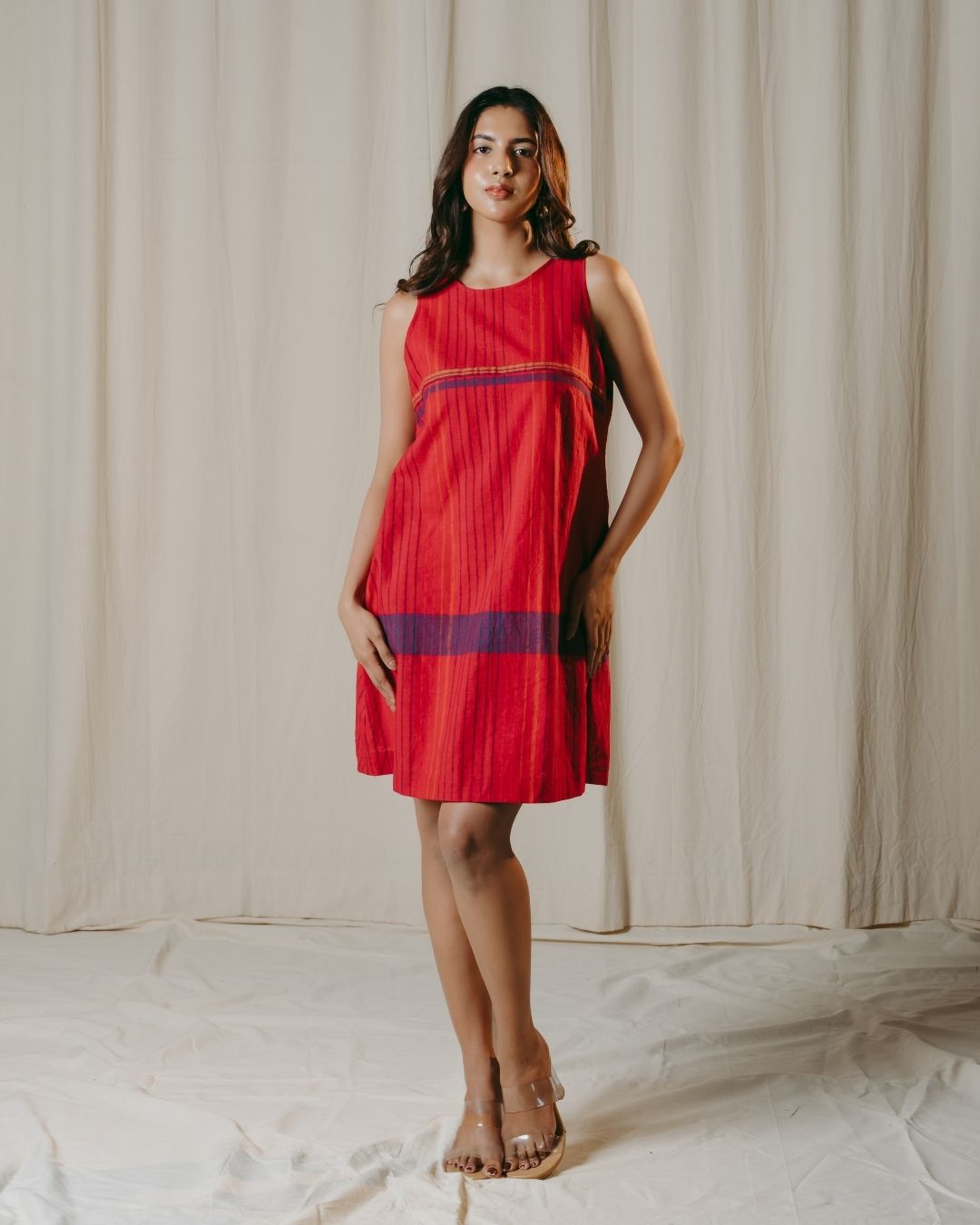 Amara Red Handwoven Short Dress