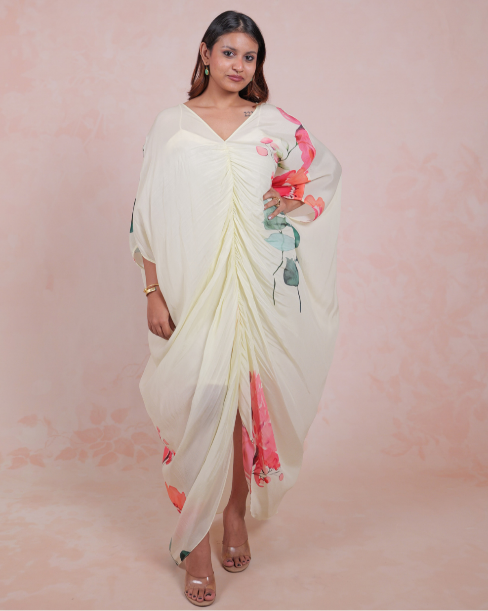 Pastel Bloom Ruched Kaftan