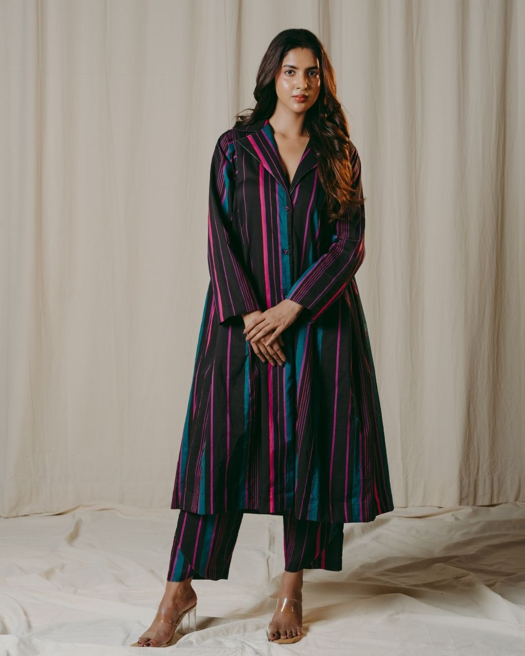 Noelia Black Striped Cotton Jacket Dress