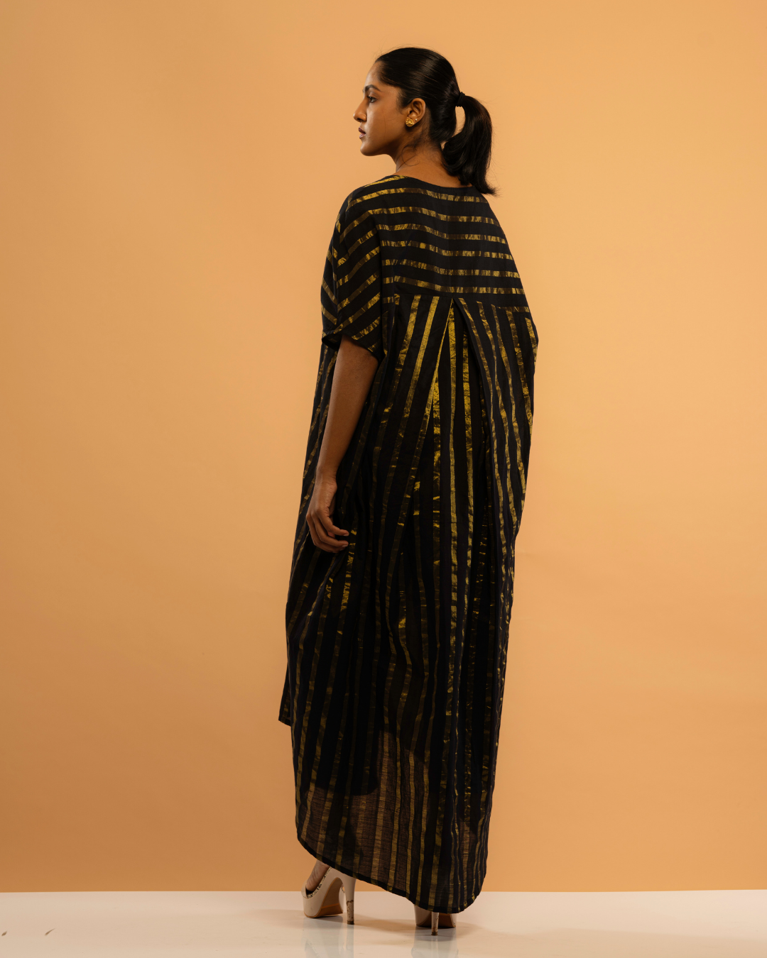 Chandrima | Gold Striped Black Kasavu Kaftan