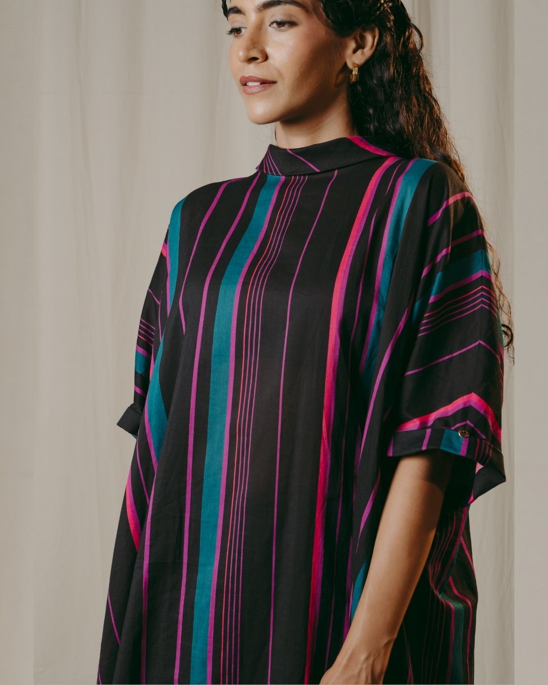 Romina Black Striped Cotton Tunic Co-ord Set