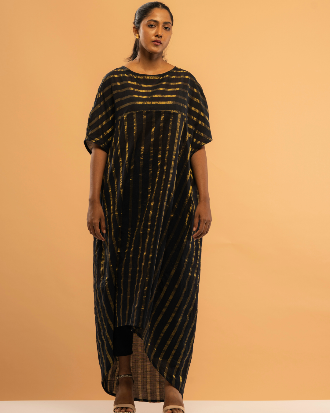 Chandrima | Gold Striped Black Kasavu Kaftan