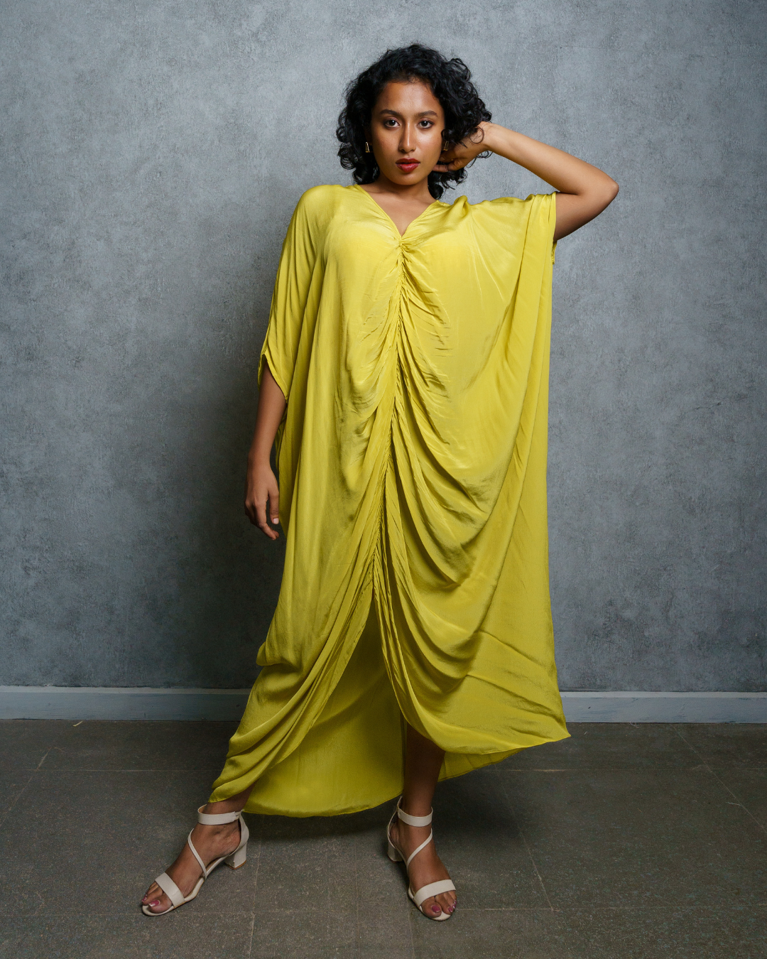 Lime green ruched kaftan