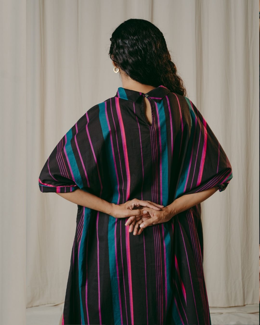 Romina Black Striped Cotton Tunic Co-ord Set