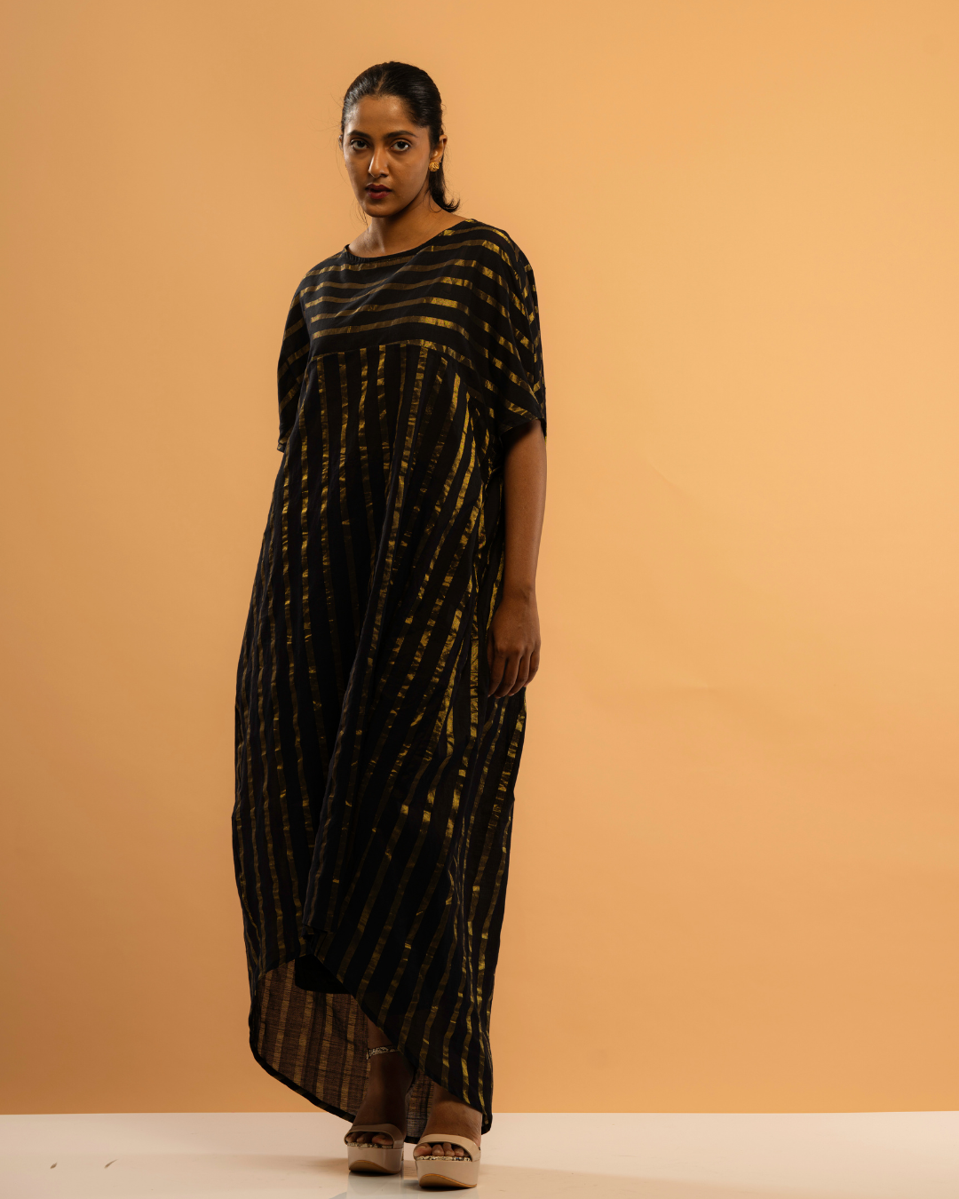 Chandrima | Gold Striped Black Kasavu Kaftan