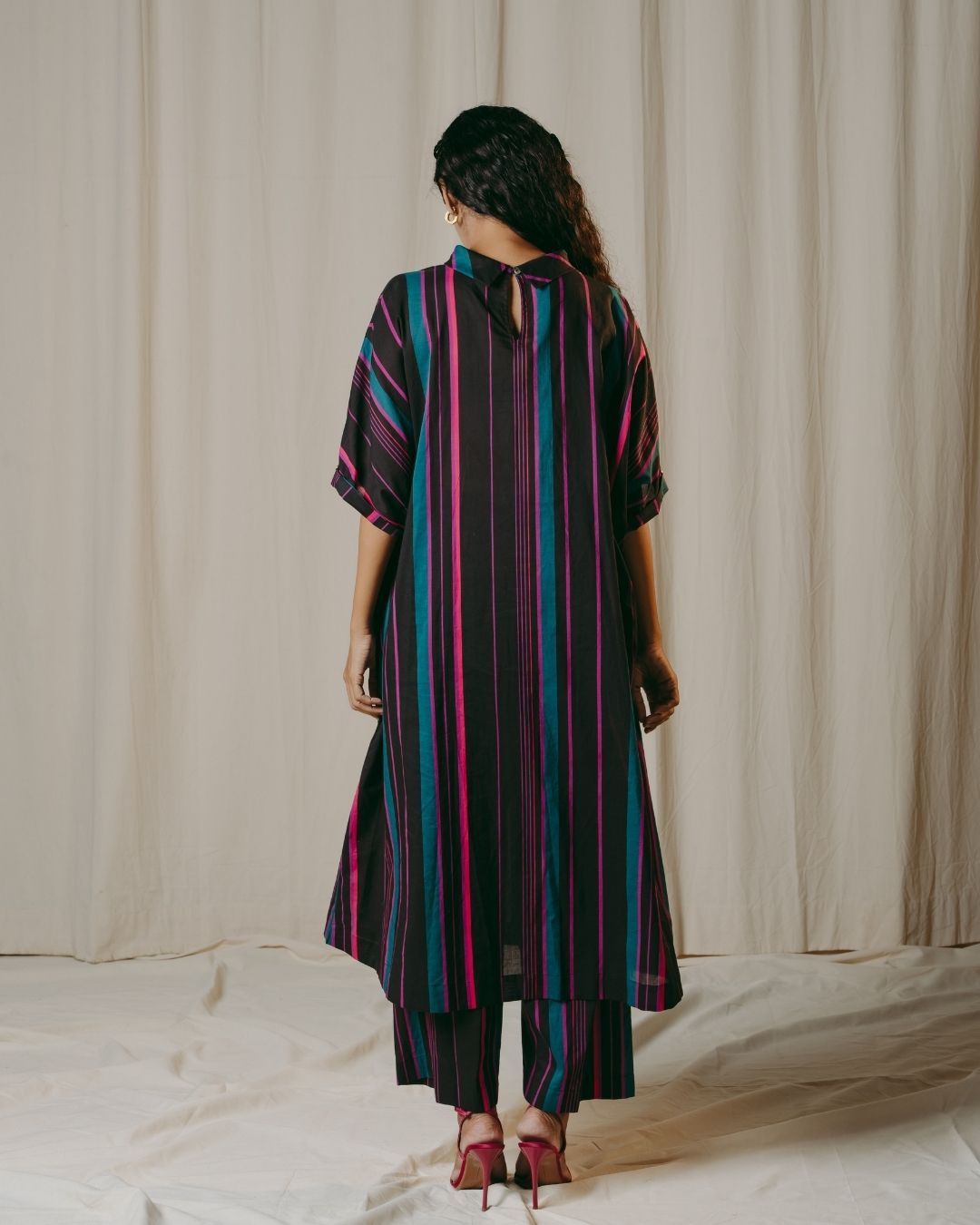 Romina Black Striped Cotton Tunic Co-ord Set