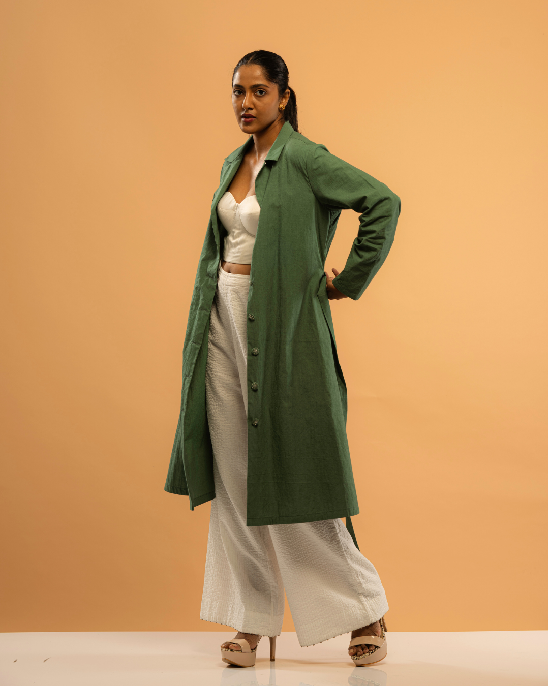 Urban Edge Olive Green Belted-Trench Dress