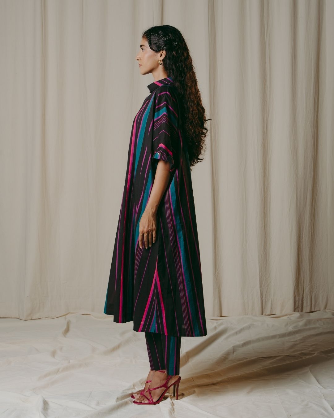 Romina Black Striped Cotton Tunic Co-ord Set