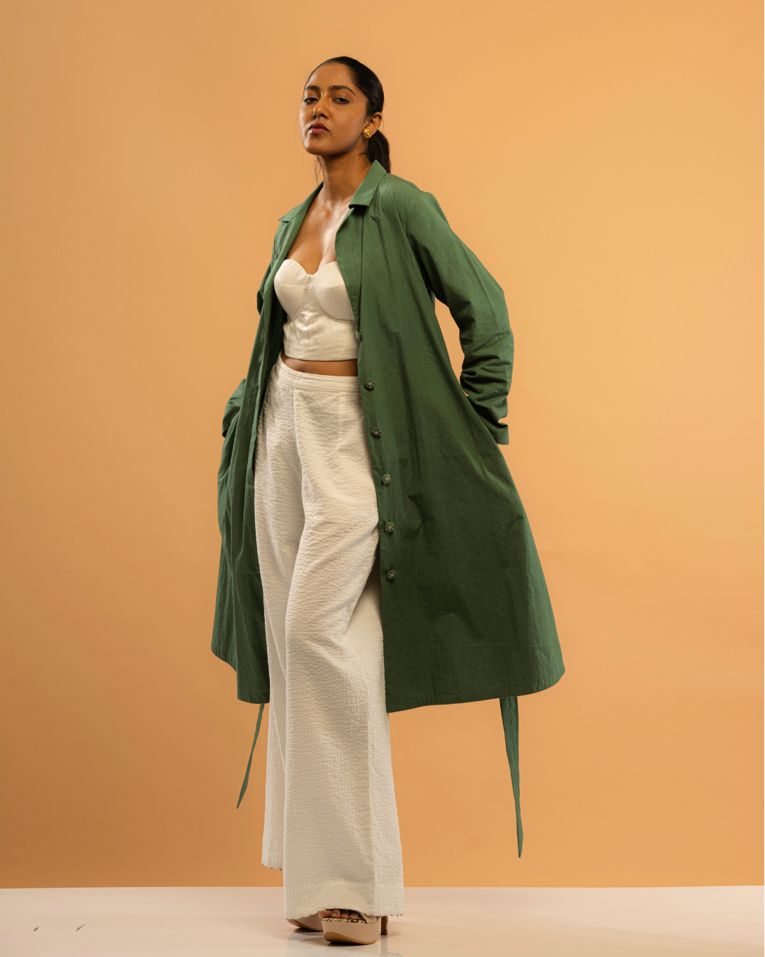 Urban Edge Olive Green Belted-Trench Dress