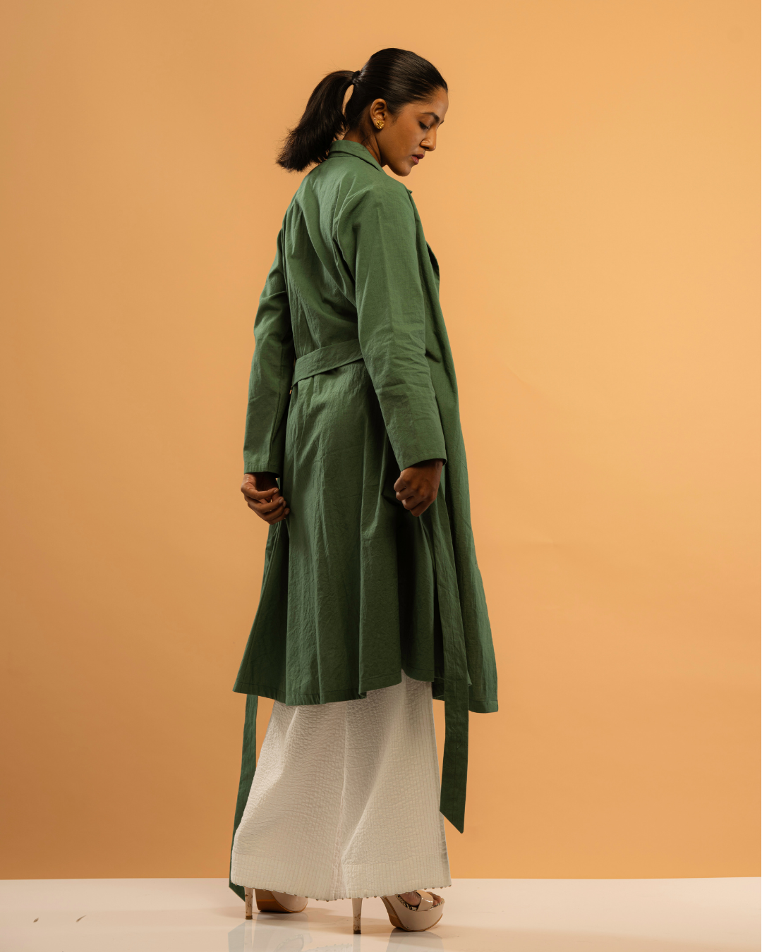 Urban Edge Olive Green Belted-Trench Dress