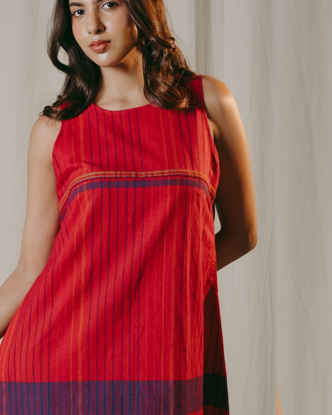 Amara Red Handwoven Short Dress
