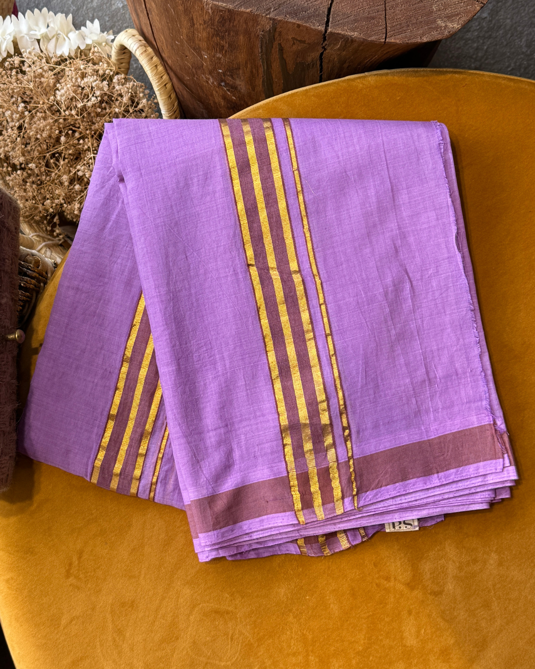 Lilac Striped Kasavu Dhoti