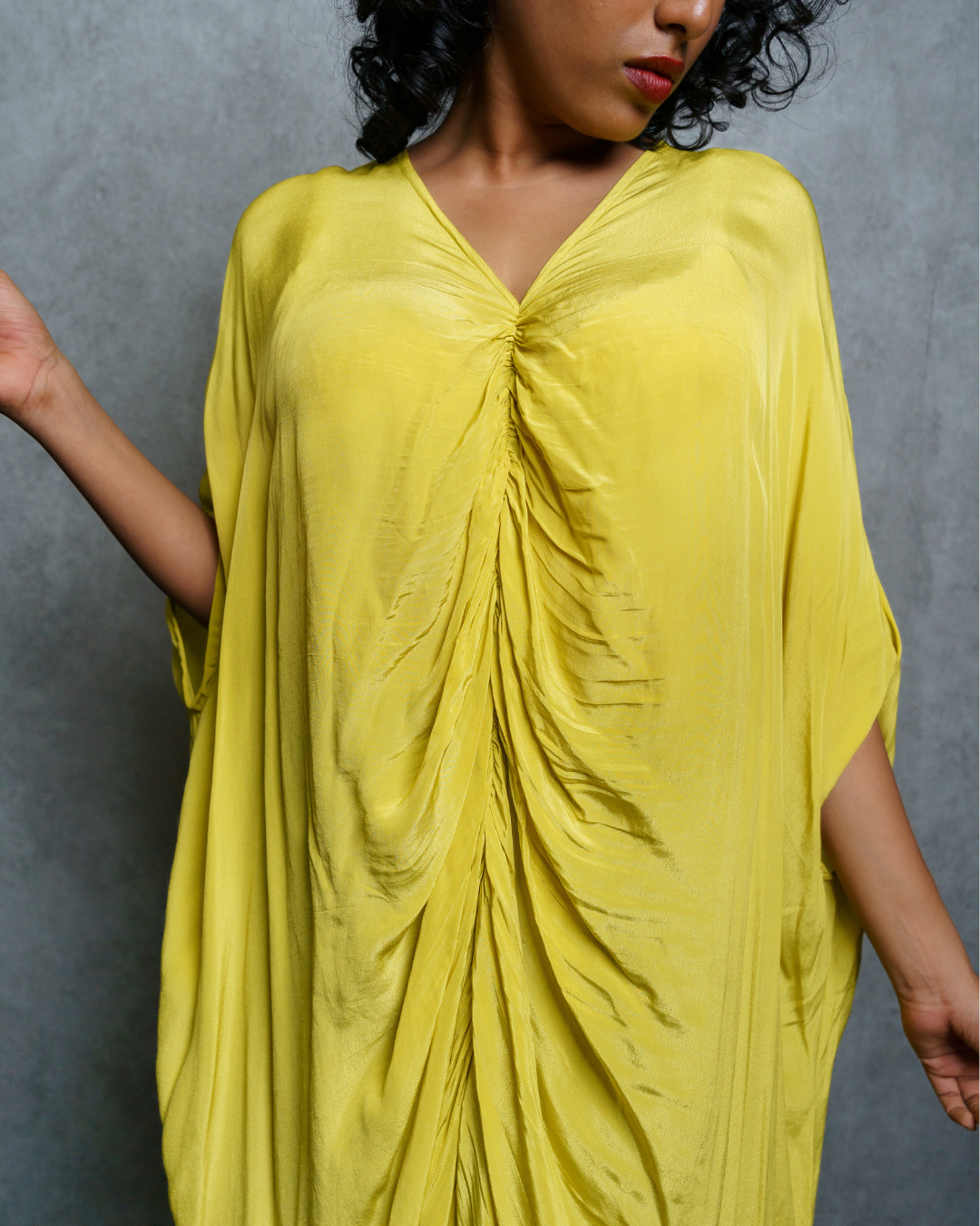 Lime green ruched kaftan