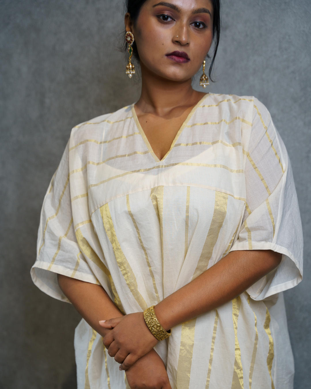 Manjari | Wide-cut Kasavu Kaftan