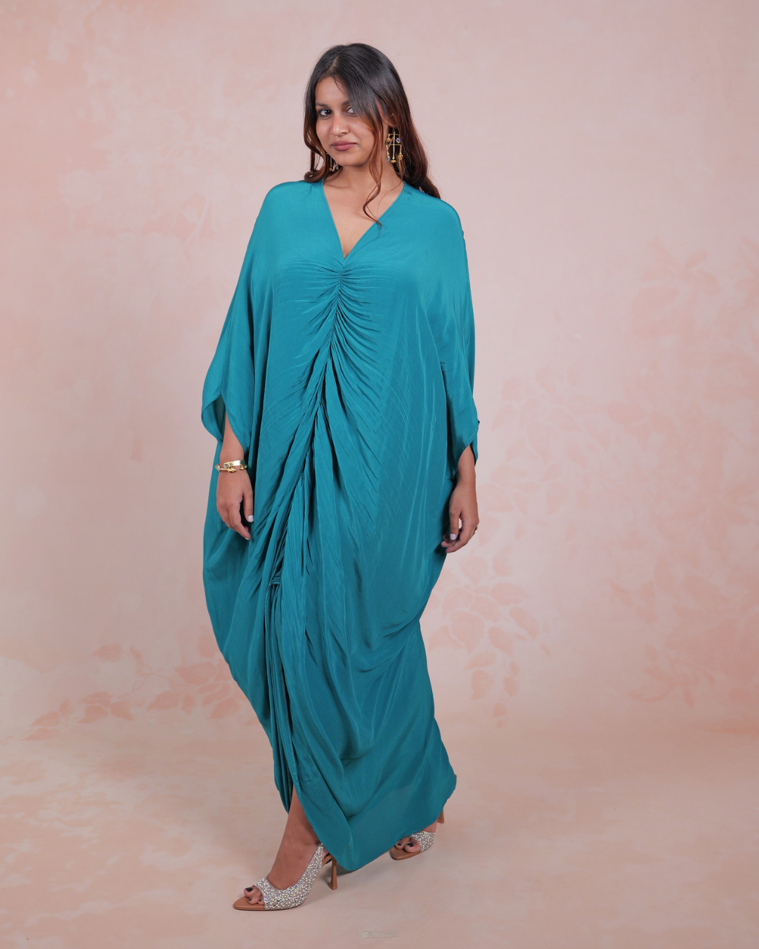Peacock Blue Ruched Kaftan