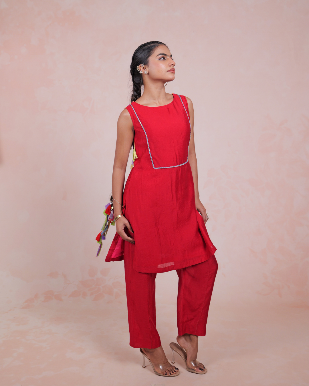 Layika Red Tunic Pant Set