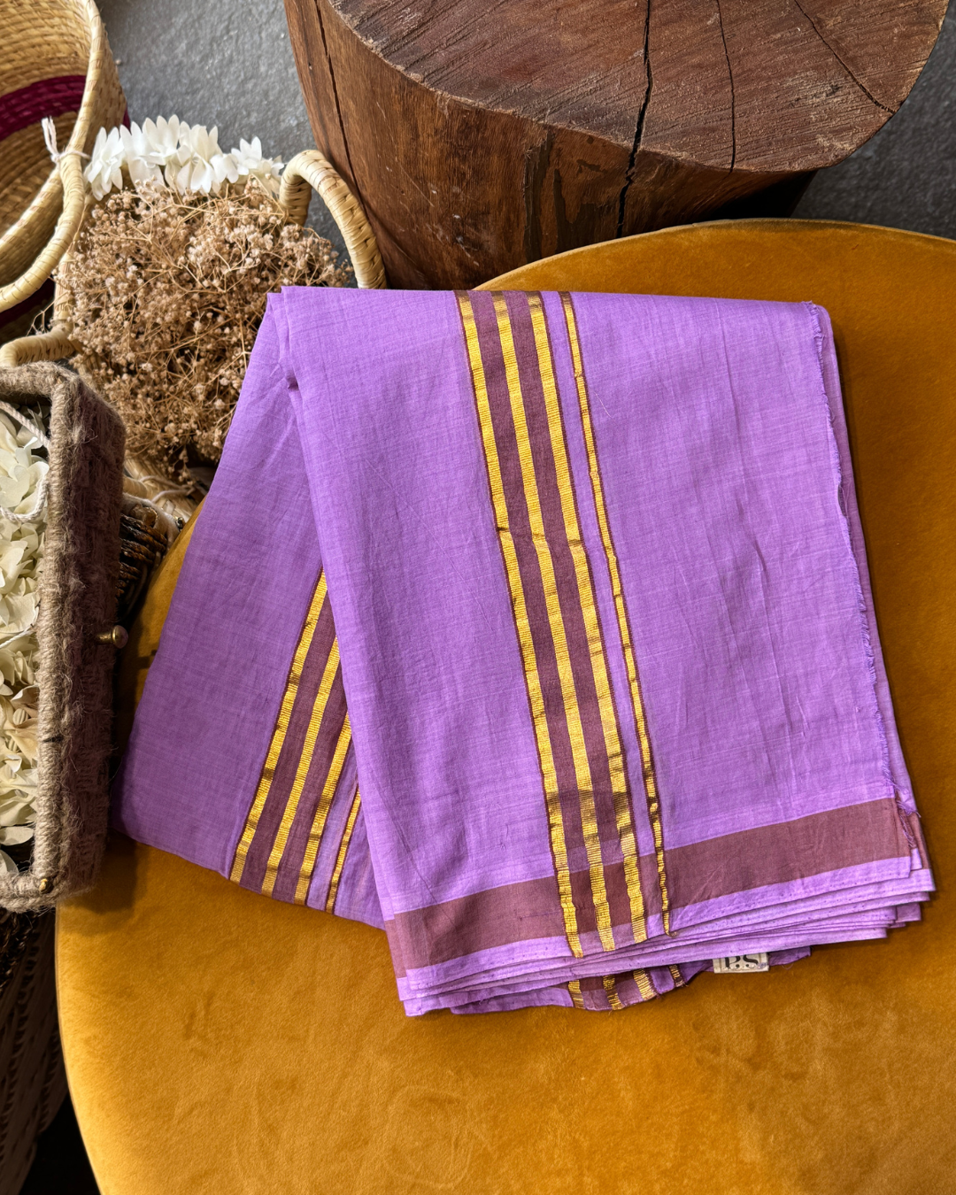 Lilac Striped Kasavu Dhoti