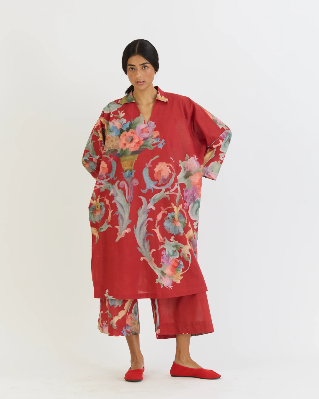 Cranberry Cotton Kaftan Set