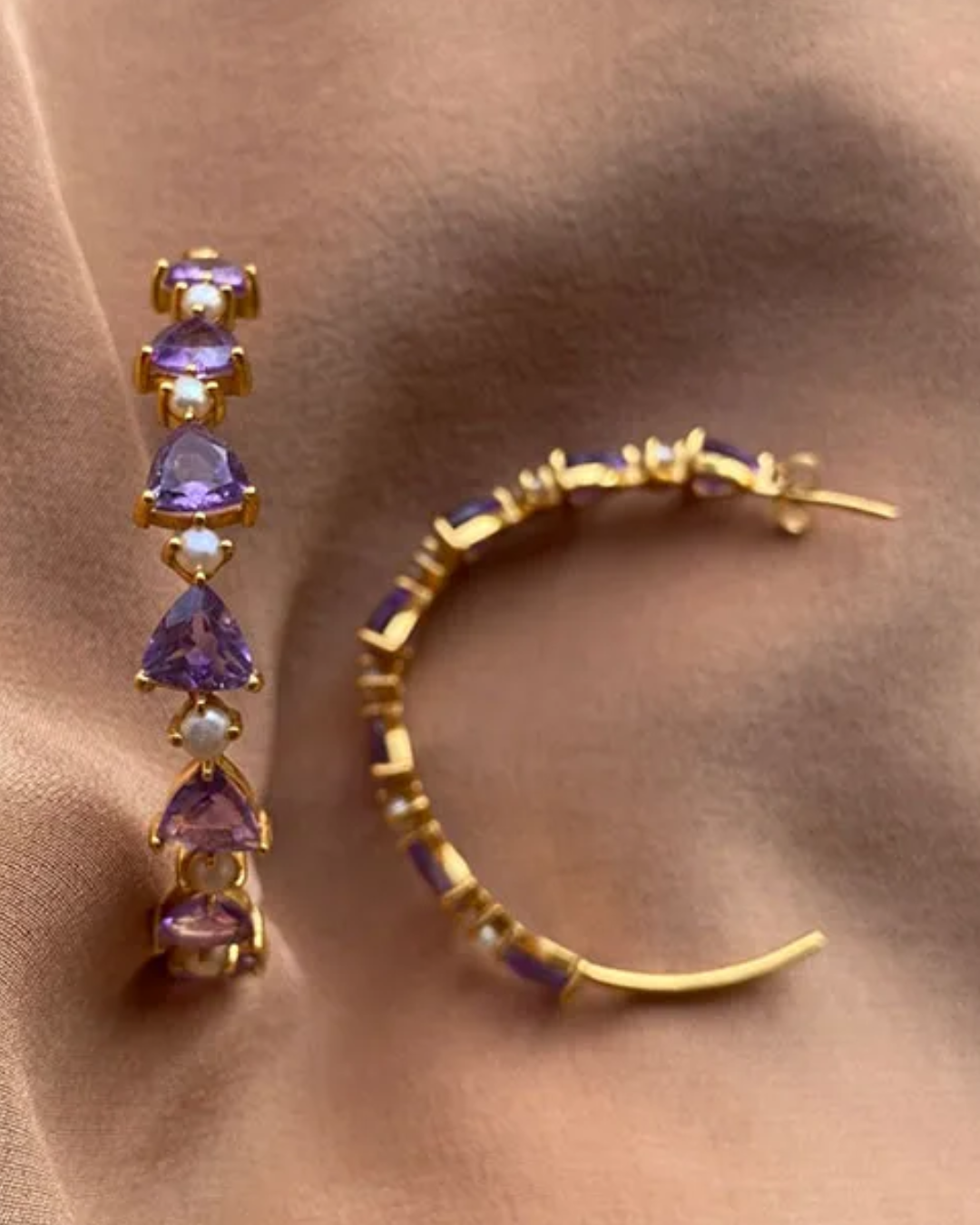 Amethyst Pearl Hoops