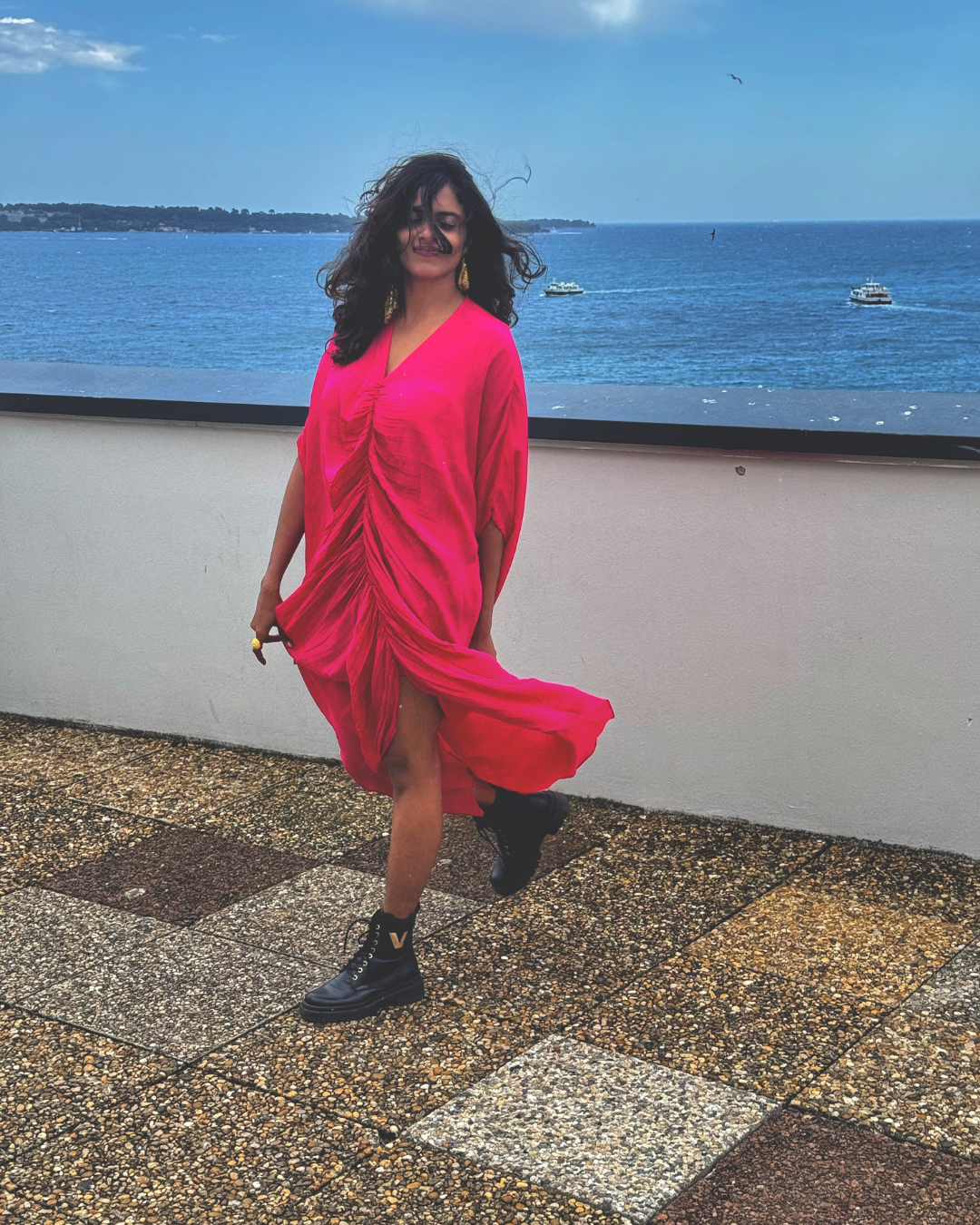 Fuchsia Flow ruched kaftan