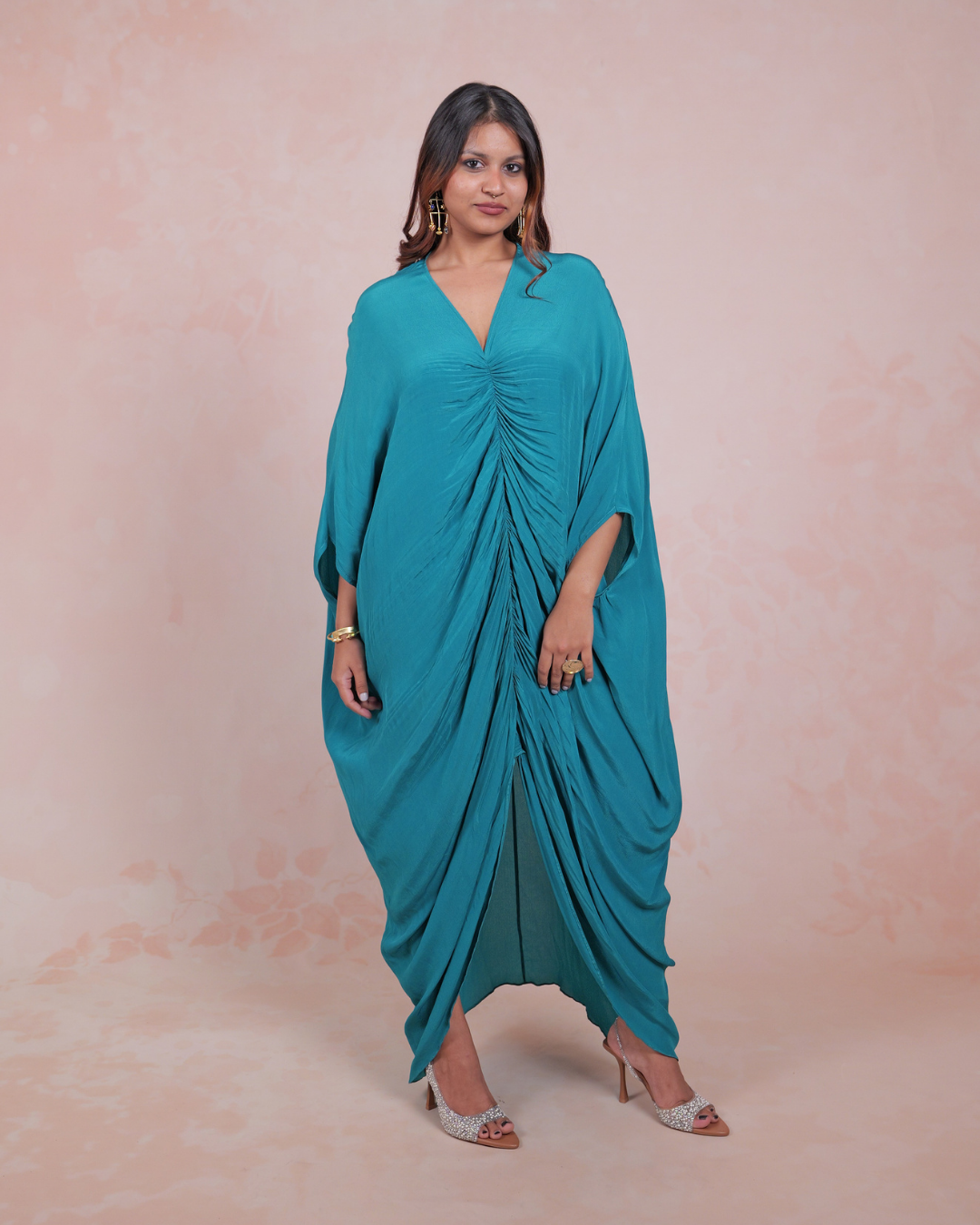 Peacock Blue Ruched Kaftan