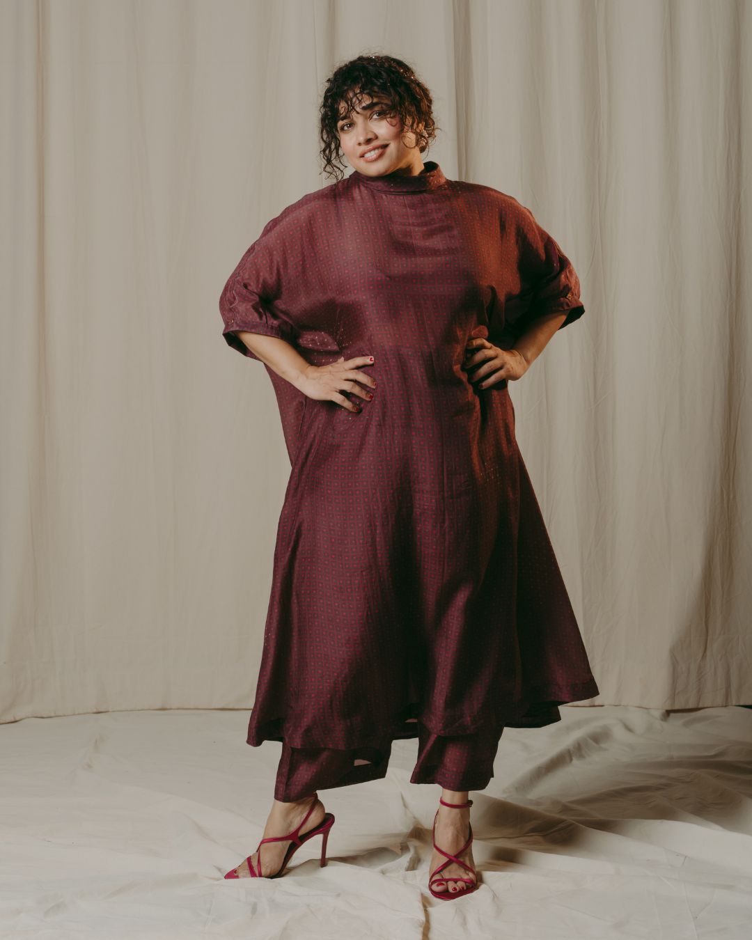 Zinnia Checkered Heart Cupro Silk Co-ord Set