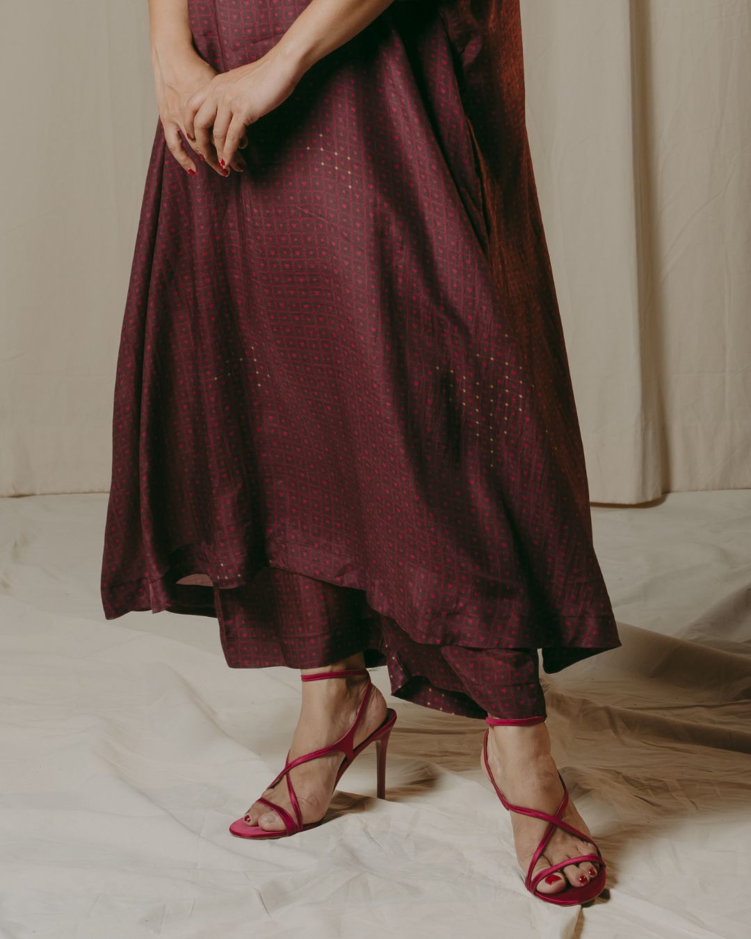 Zinnia Checkered Heart Cupro Silk Co-ord Set