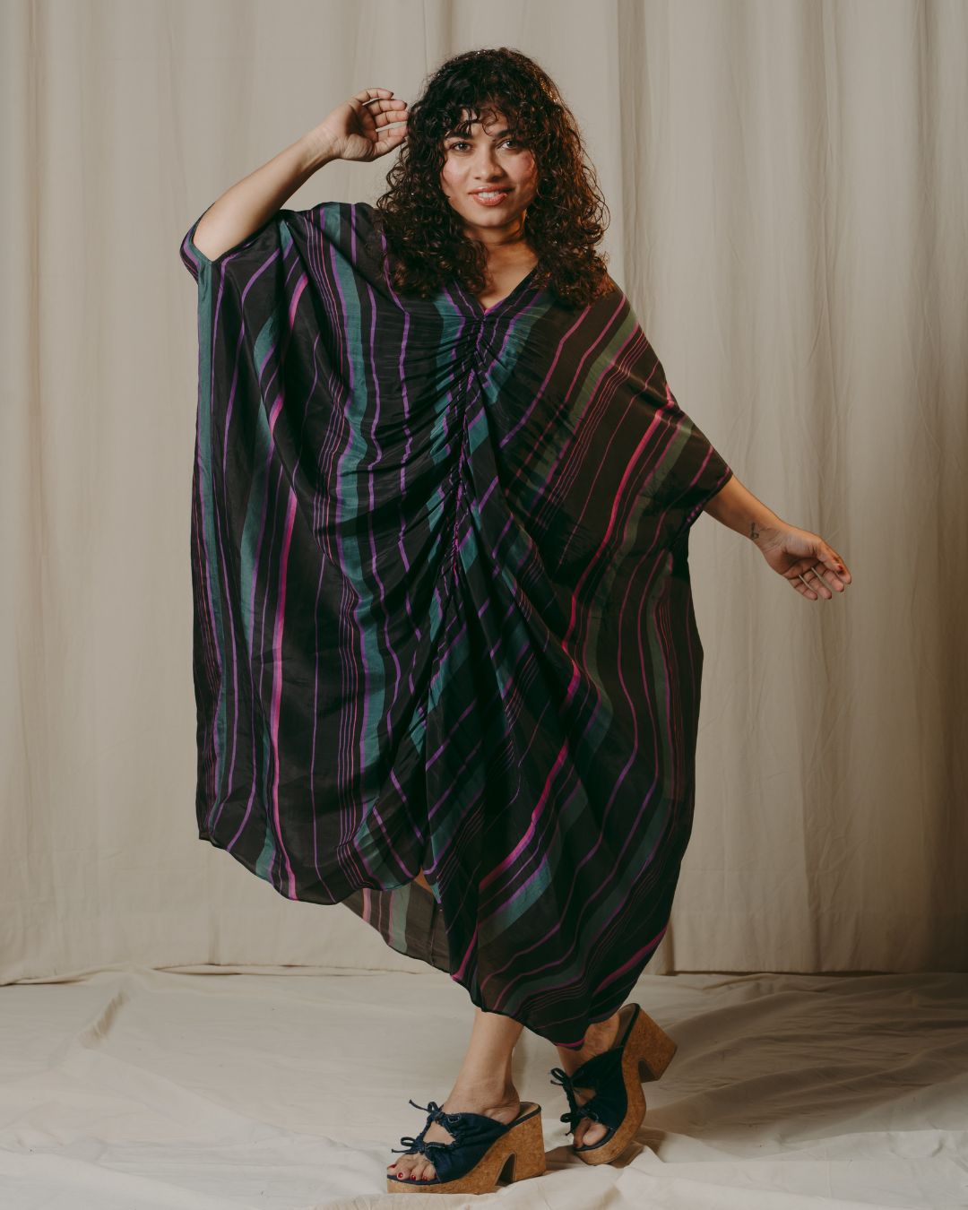 Evelina ruched silk kaftan