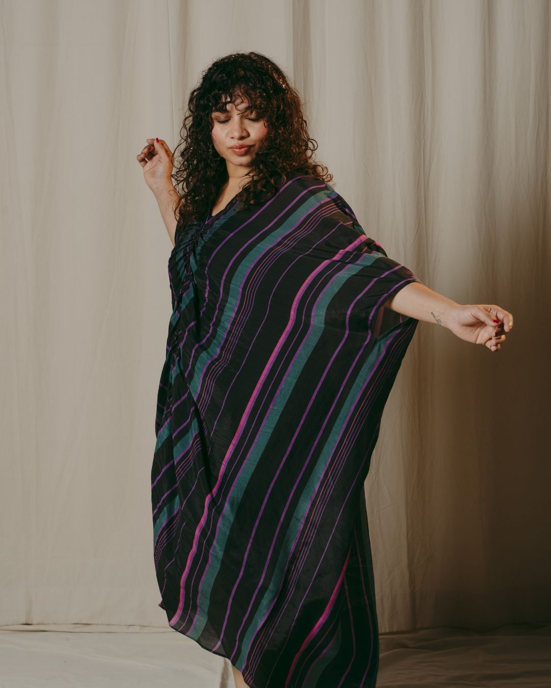 Evelina ruched silk kaftan