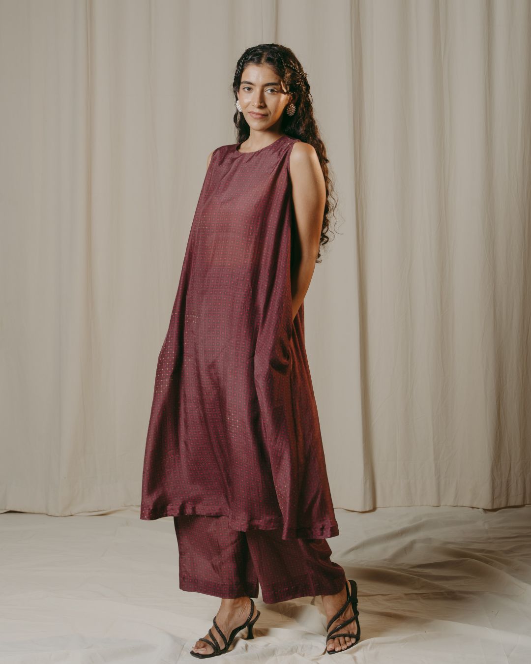 Delphine Checkered Heart Cupro Silk Co-ord Set