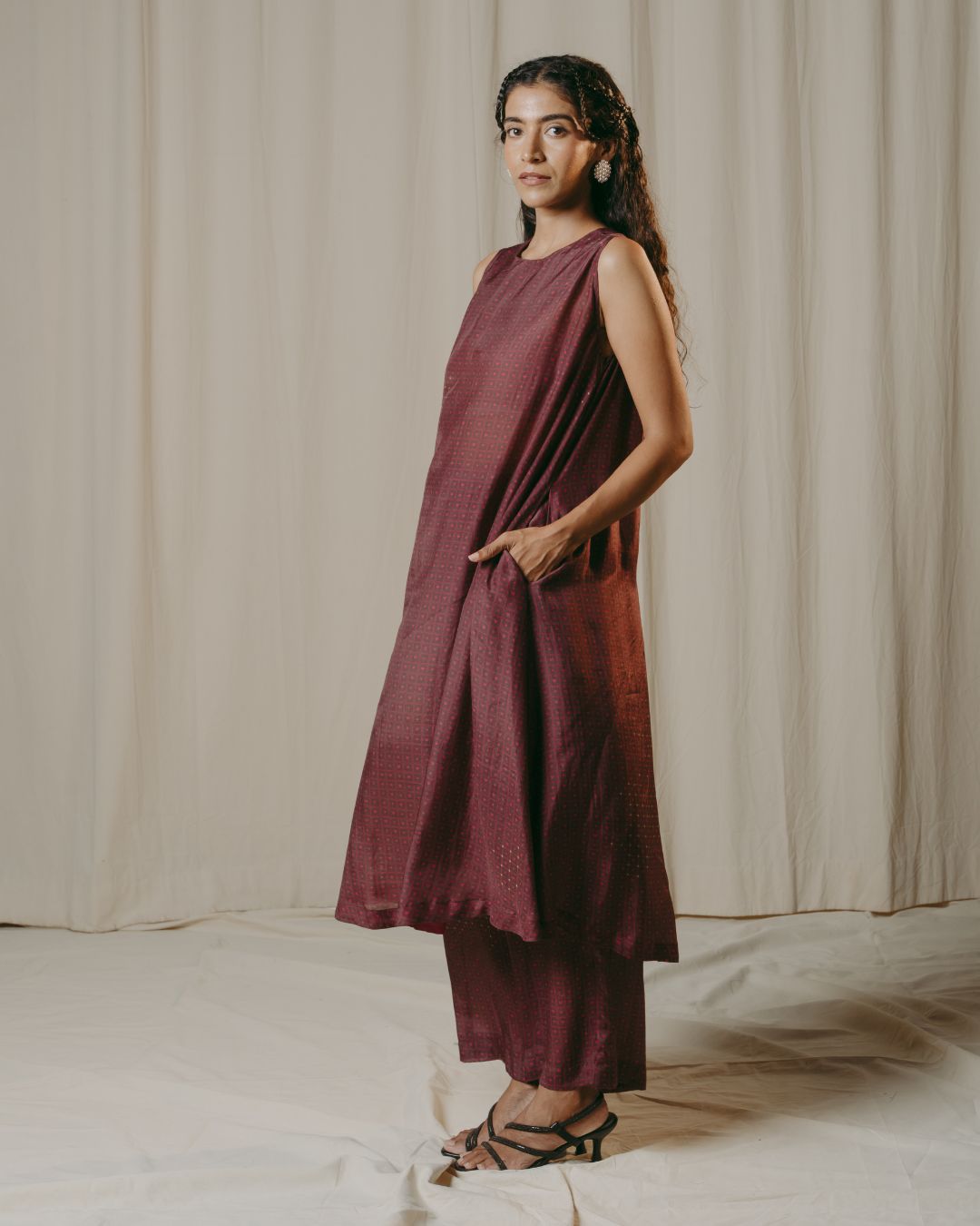 Delphine Checkered Heart Cupro Silk Co-ord Set