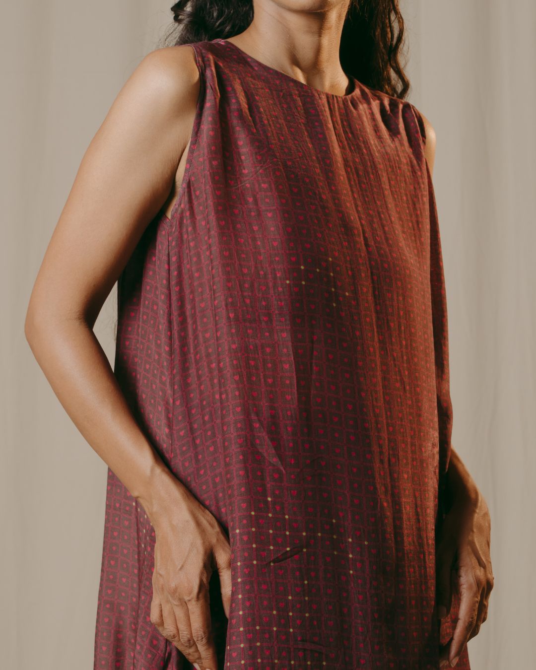 Delphine Checkered Heart Cupro Silk Co-ord Set