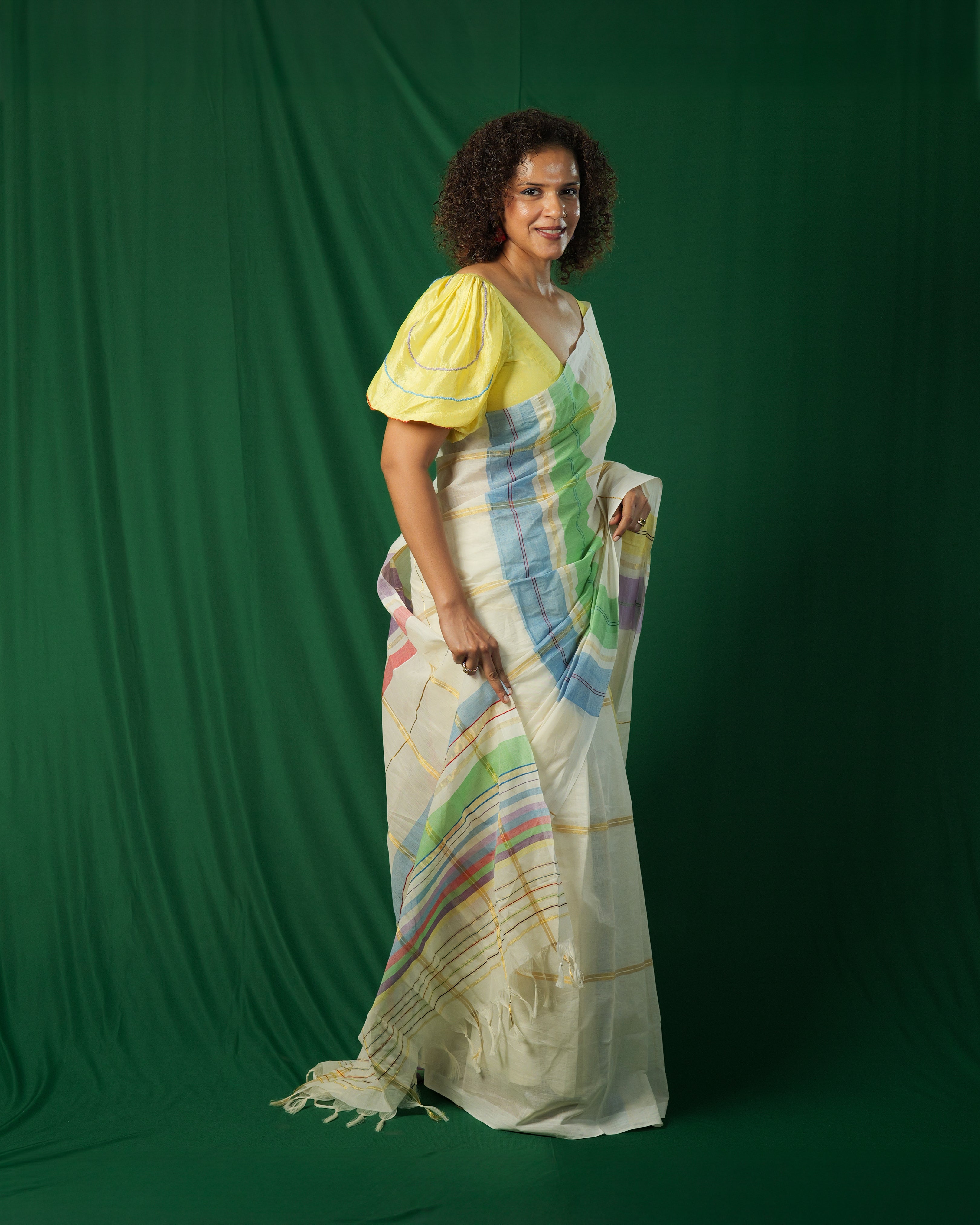 Chakki Color Block Striped Kasavu Saree