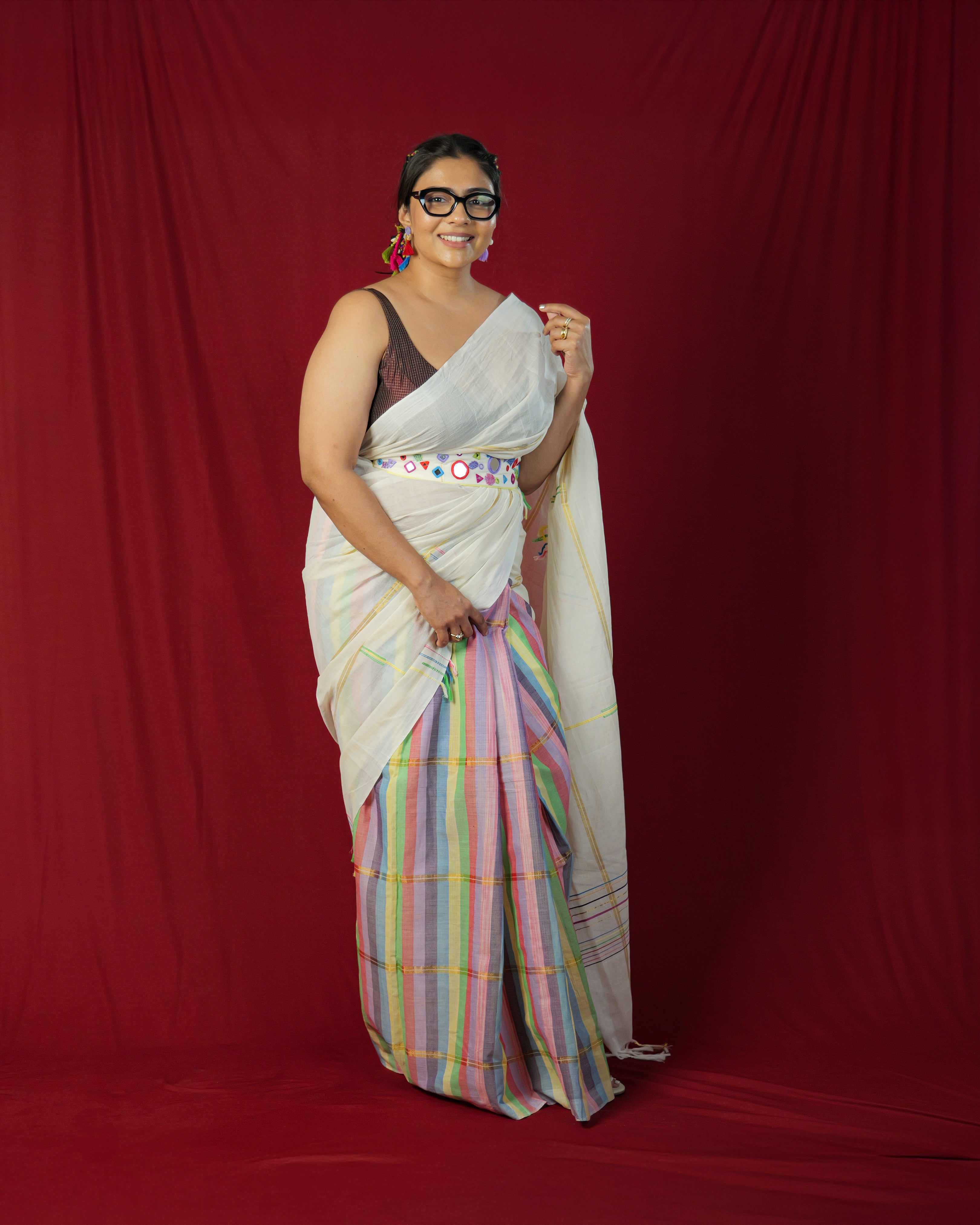 Panchali Multicolor Striped Kasavu Saree