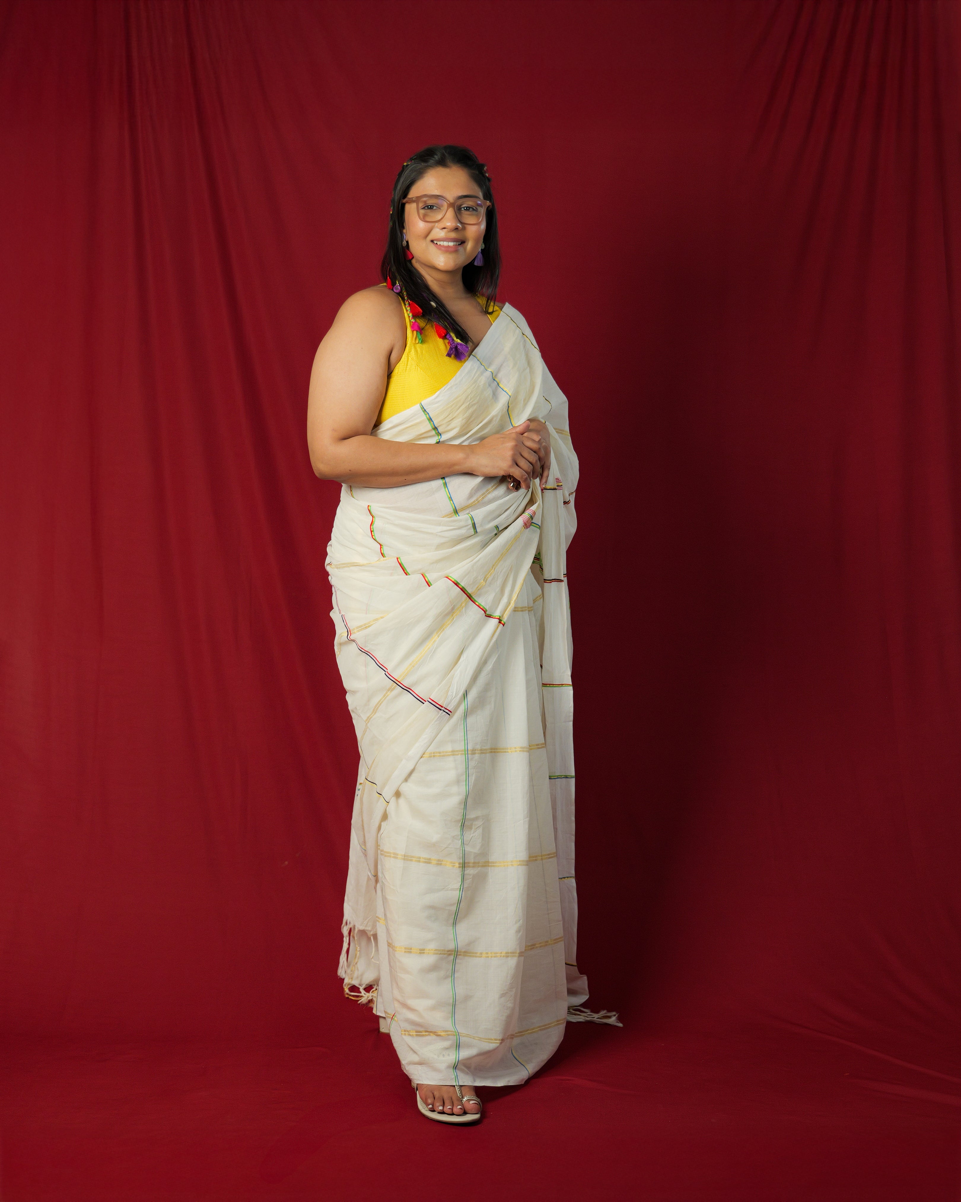 Kuttimalu Triangle Motif Kasavu Saree