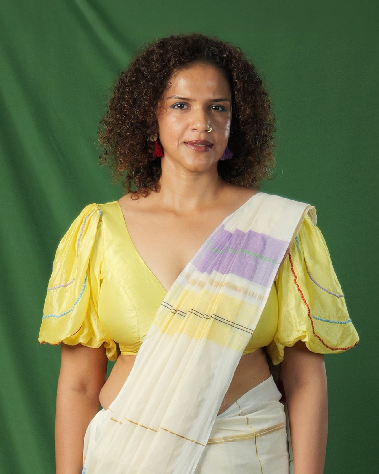 Soudamini Yellow Puff Sleeve Blouse